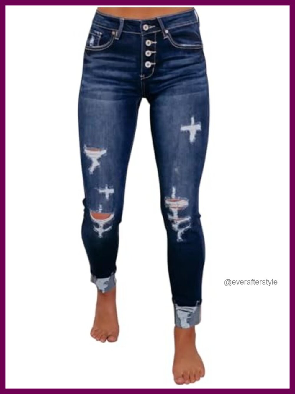 Women's Ripped Skinny Slim Fit Stretchy Denim Jeans Frayed Distressed Pants